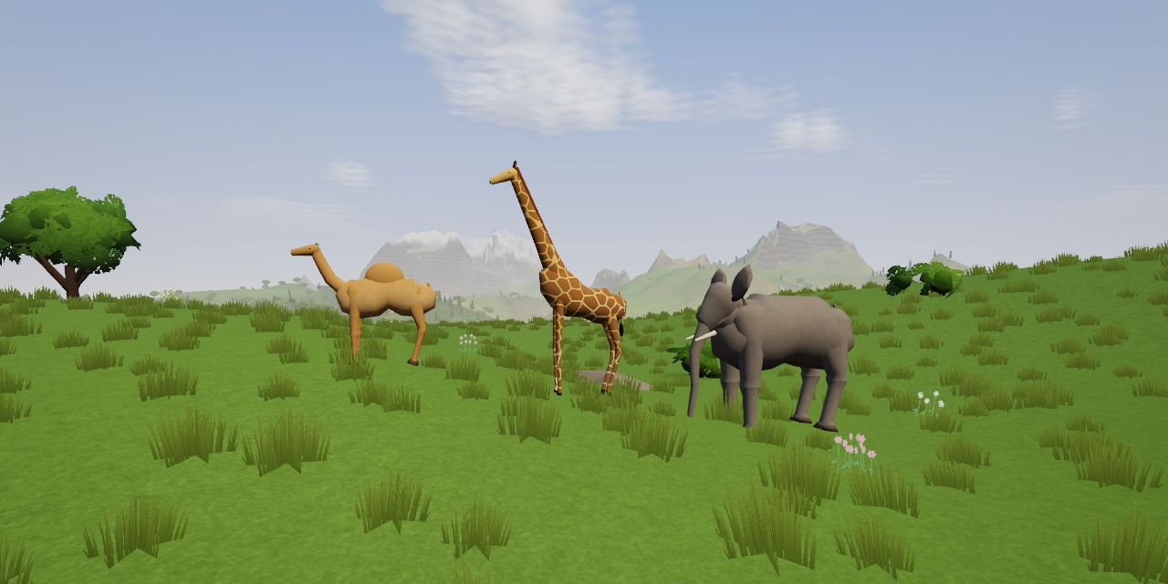 A camel, a giraffe and an elephant