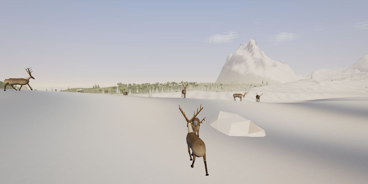 Reindeer on the polar snow